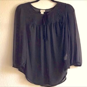 Sheer black tie up embroidered long sleeve blouse witchy boho western